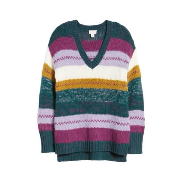 Cozy Caslon Mixed Stripe V-Neck Pullover - Picture 1 of 4